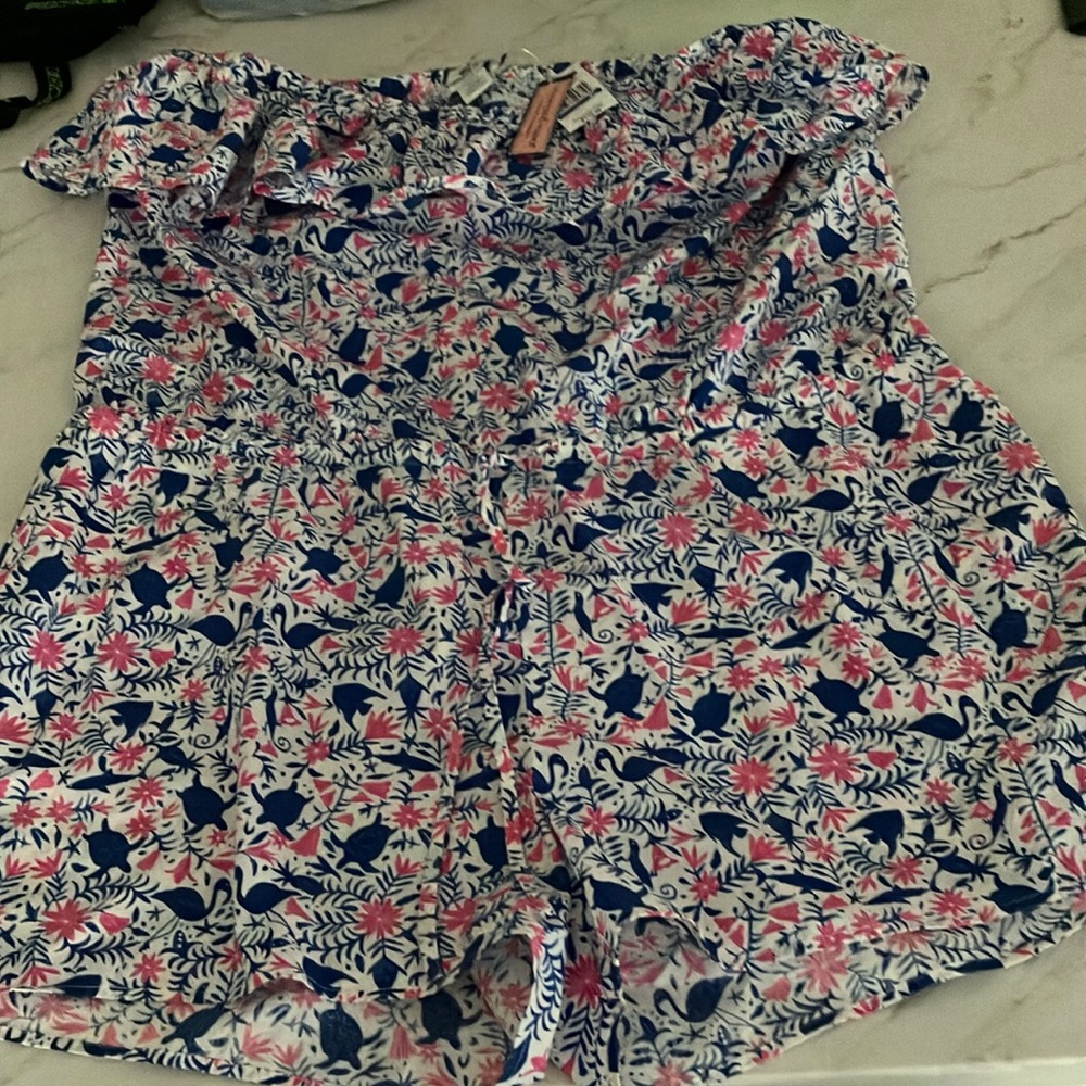 Vineyard Vines Pink and Blue Shorts Romper